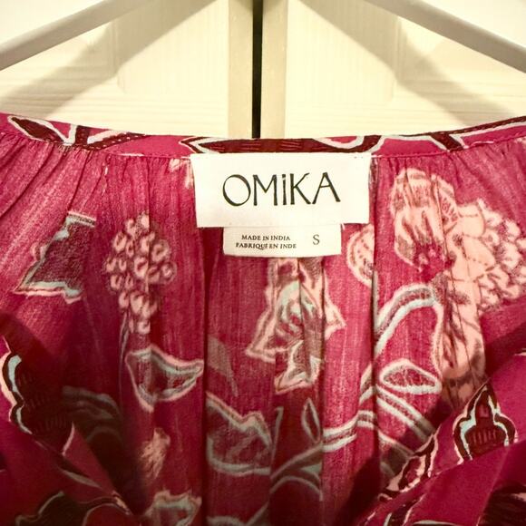 Anthropologie Omika Salena Peasant Blouse Pink Floral V-Neck Flowy Blouse Small - Picture 7 of 9